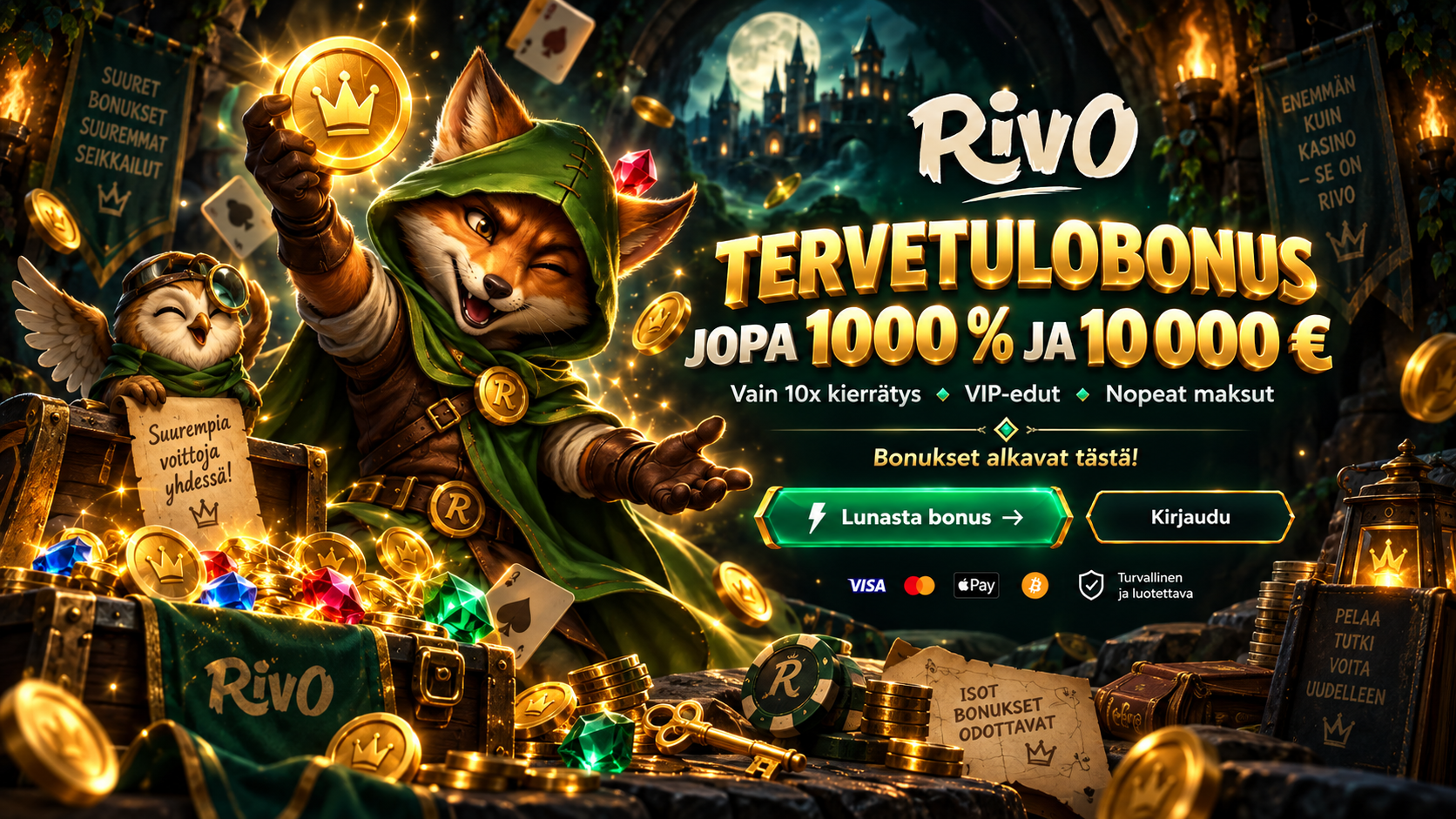 Rivo Kasino Bonus – jopa 1000 % ja 10 000 € vain 10x kierrätyksellä